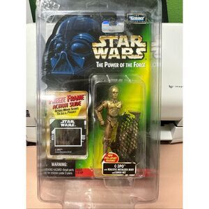 1997 Kenner Star Wars POTF C3PO metallized body cargo net freeze frame MOC.